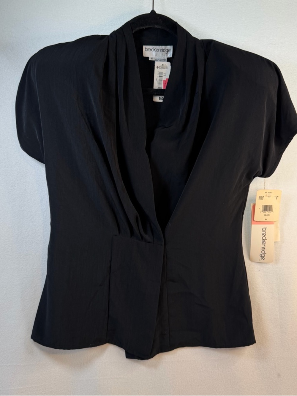 breckenridge Black Draped Short Sleeve Blouse